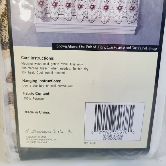 Paige Chocolate Floral Tier Window Curtain Swags 60" W X 38" L Polyester - Picture 5 of 6